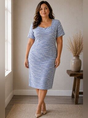 Seraphine Maternity The Work Edit Blue Tweed Sheath Dress Women's US 14 Lined